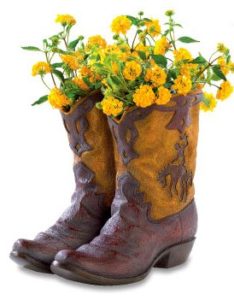 container gardening in cowboy boots